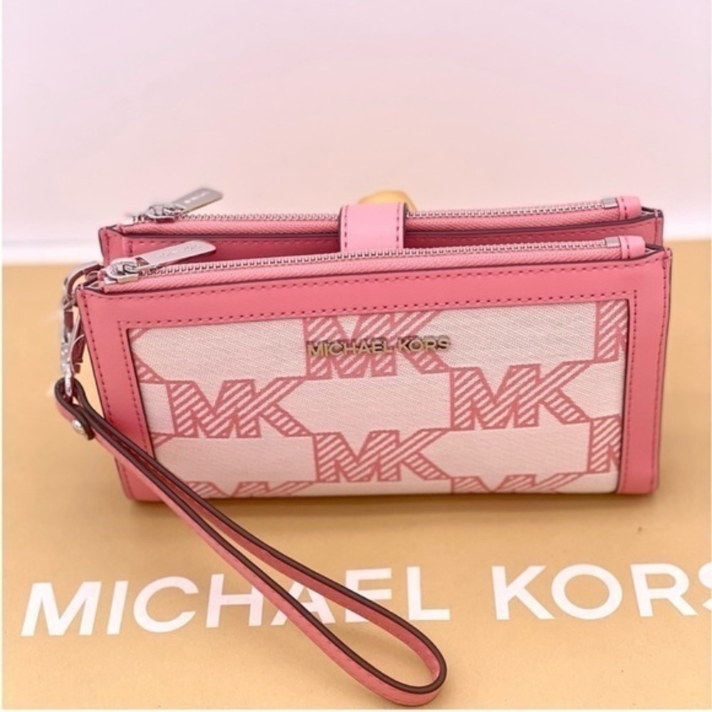 Michael Kors DoubleZip Wristlet Wallet Tea Rose
